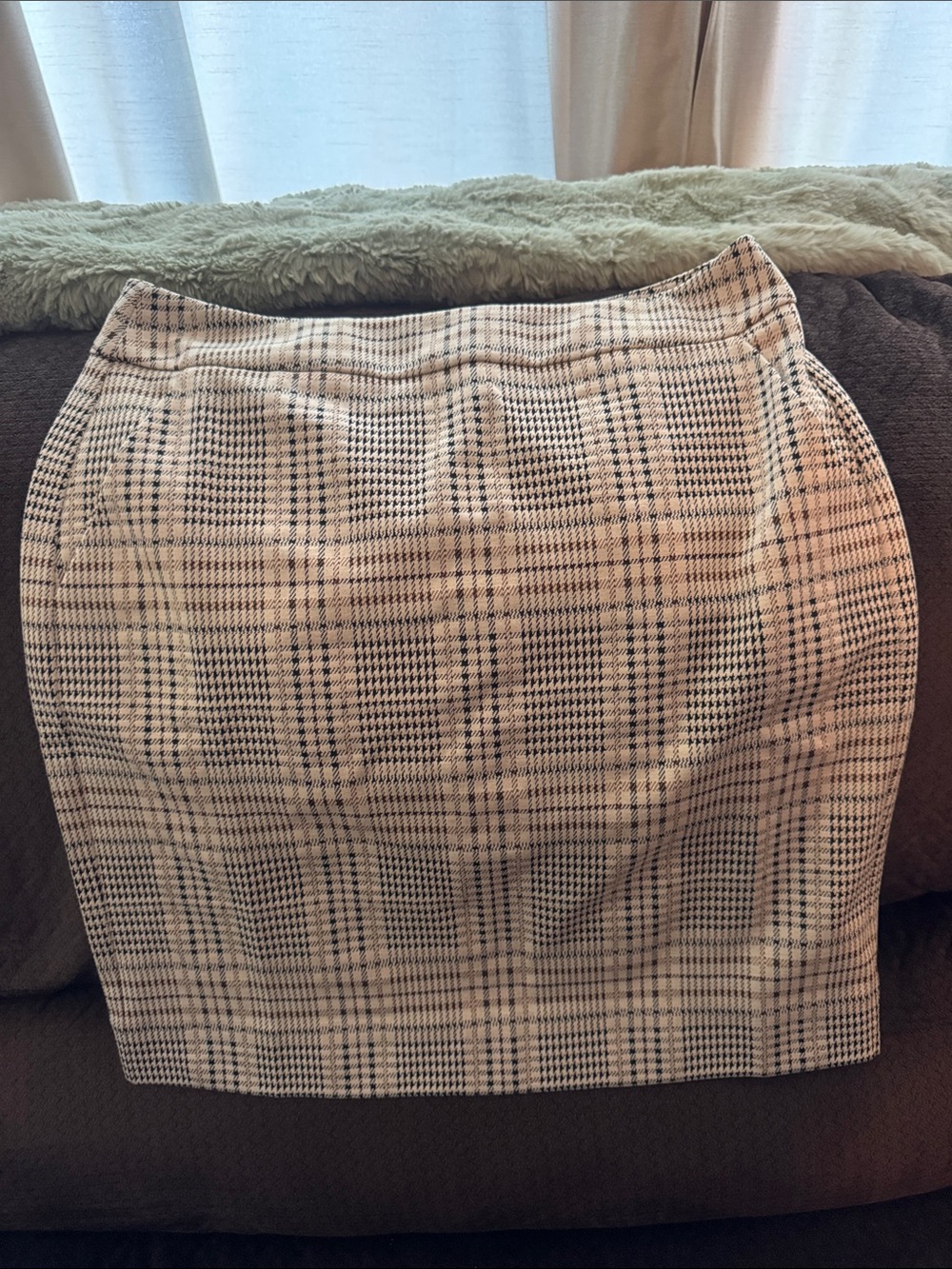CAbi Black and White Plaid Pencil Skirt